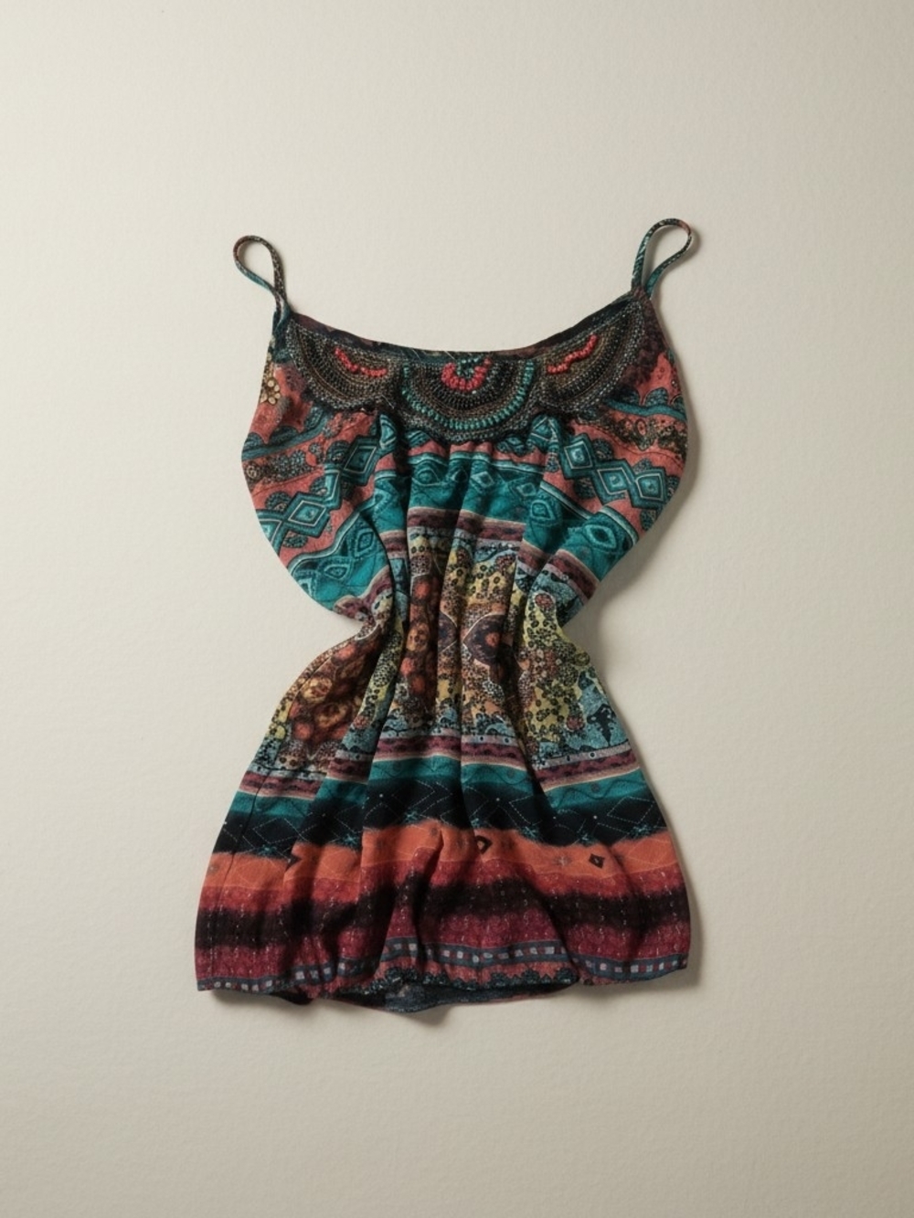 Maurices Teal & Rust Boho Print Spaghetti Strap Top